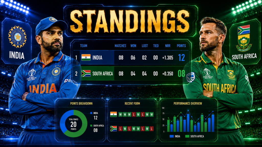 India National Cricket Team Vs South Africa National Cricket Team Standings